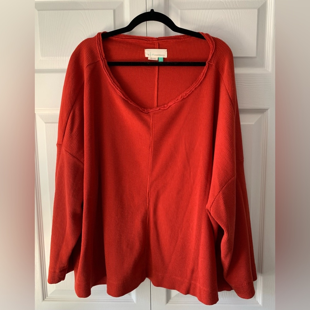 Anthropologie Textured Waffle-Knit Sweater in Warm Orange